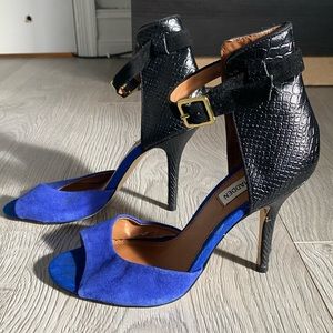 Steve Madden Black + Blue, Leather + Suede, Stepout Heel